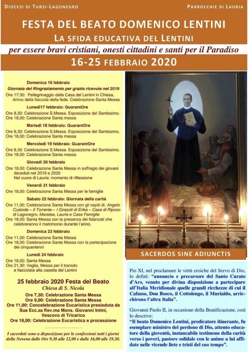 Il Manifesto delle celebrazioni 2020 per il Beato Lentini
